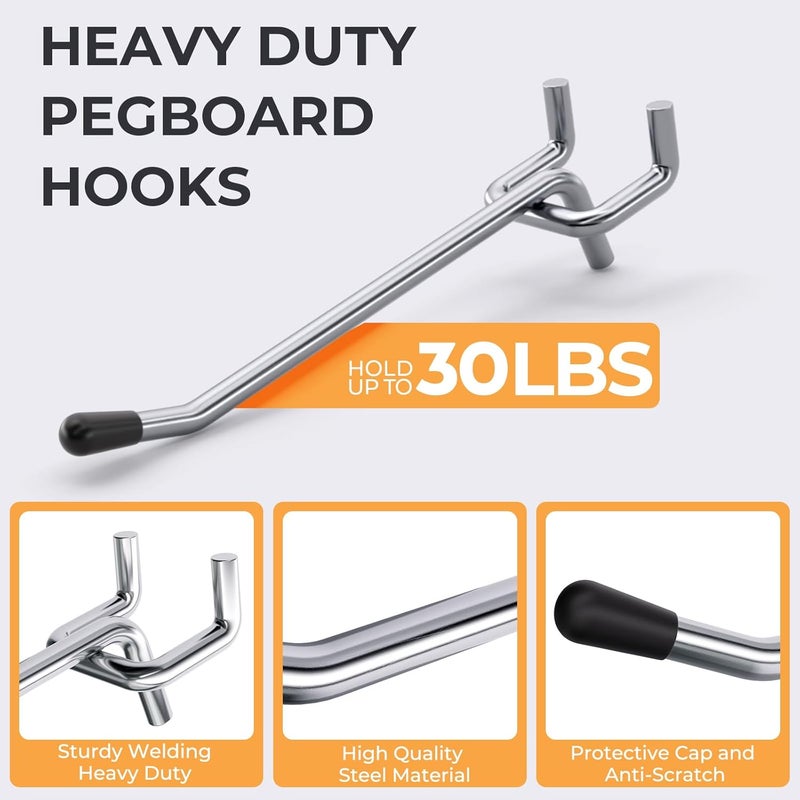 INCLY 50 Pack 4 Inch Pegboard Hooks, 1/4" Heavy Duty Peg Board Hooks Accessories with Rubber Tipped, Peg Board Tool Hangers Fit 1/4" Pegboard for Hanging Tools Garage, Craft Room, Kitchen, Store - Image 5